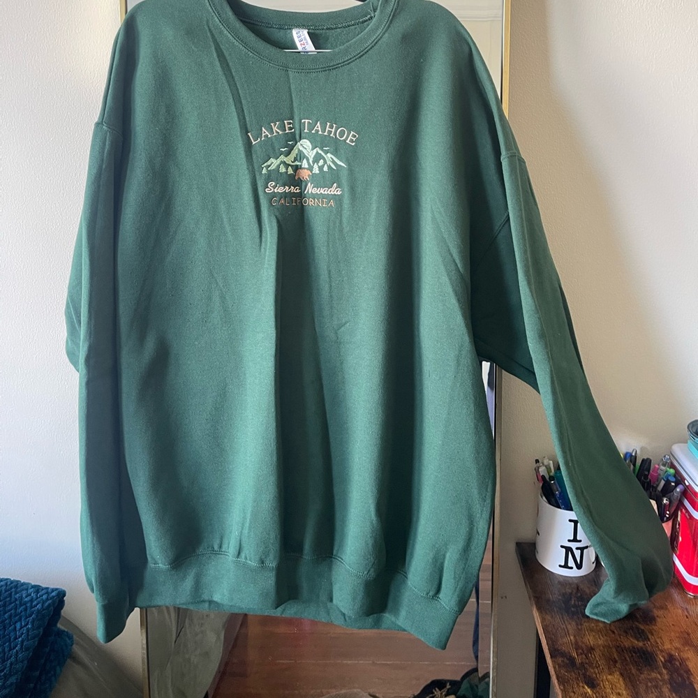 Lake Tahoe Forest Green Crewneck